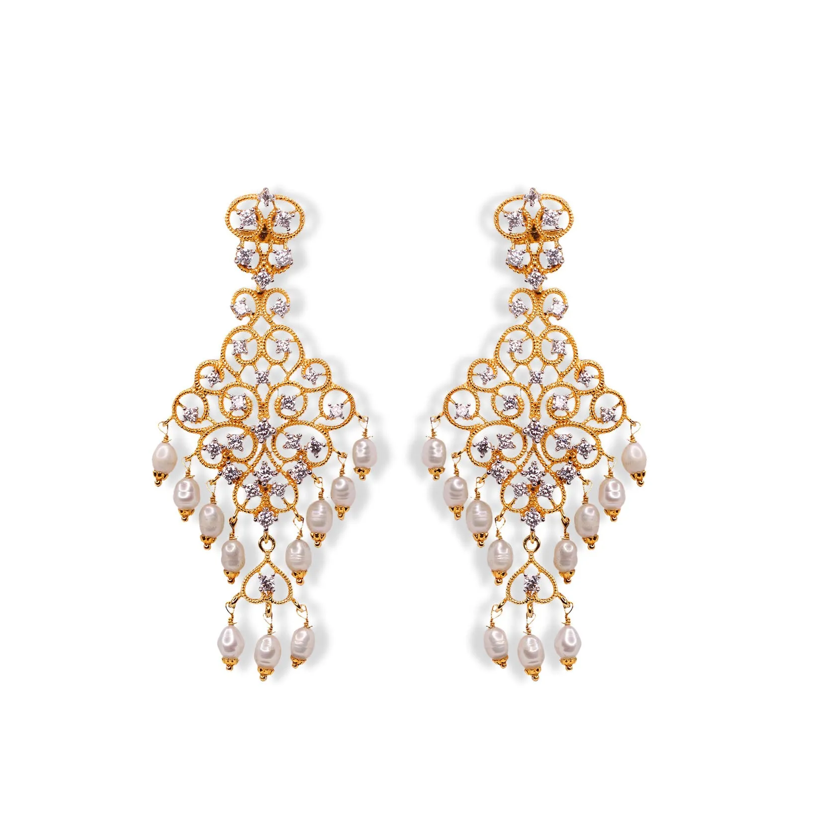 Earrings in Pearls and Zircons