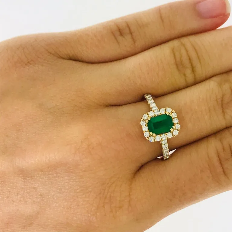 Emerald and Diamond Halo Ring