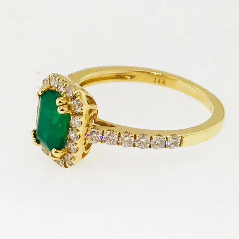 Emerald and Diamond Halo Ring