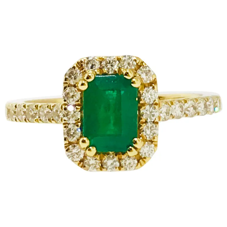 Emerald and Diamond Halo Ring