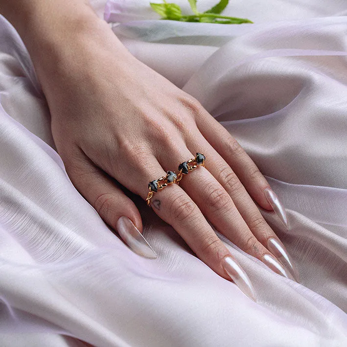 ENOKI. Intertwined Tiny Mushrooms Gemstone Ring - Gold