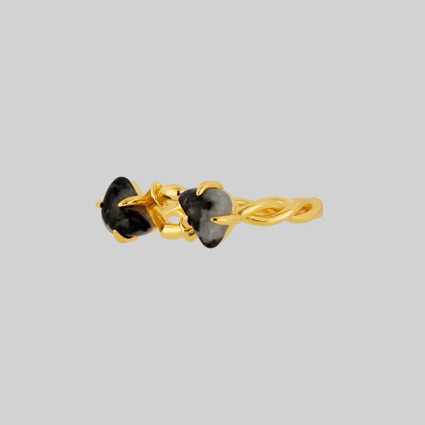 ENOKI. Intertwined Tiny Mushrooms Gemstone Ring - Gold