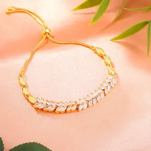 Estele Gold Plated CZ Leaf Designer Bracelet for Women