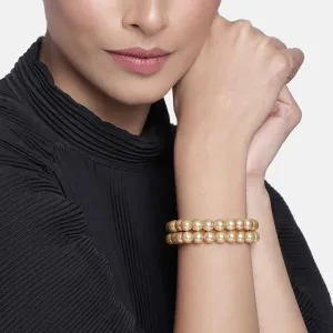 Estele Gold Plated Elegant & Modern Two-Line Glowing Golden Pearl Bracelet for Girls & Women