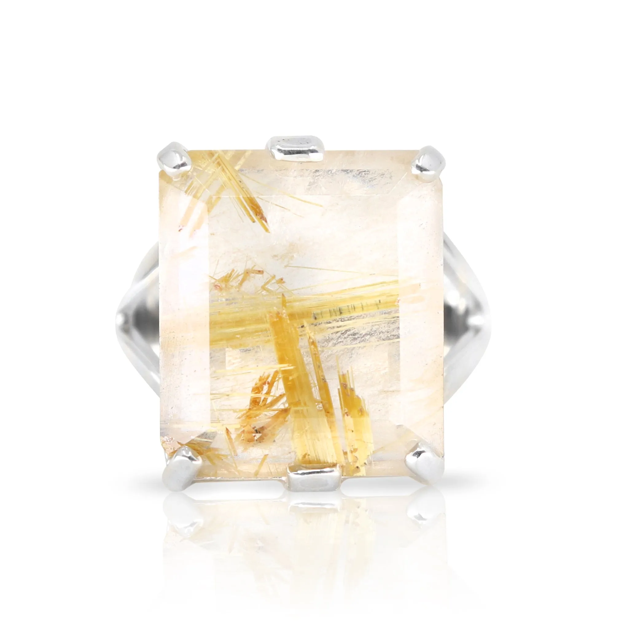 Etheria Golden Rutilated Quartz Silver Ring