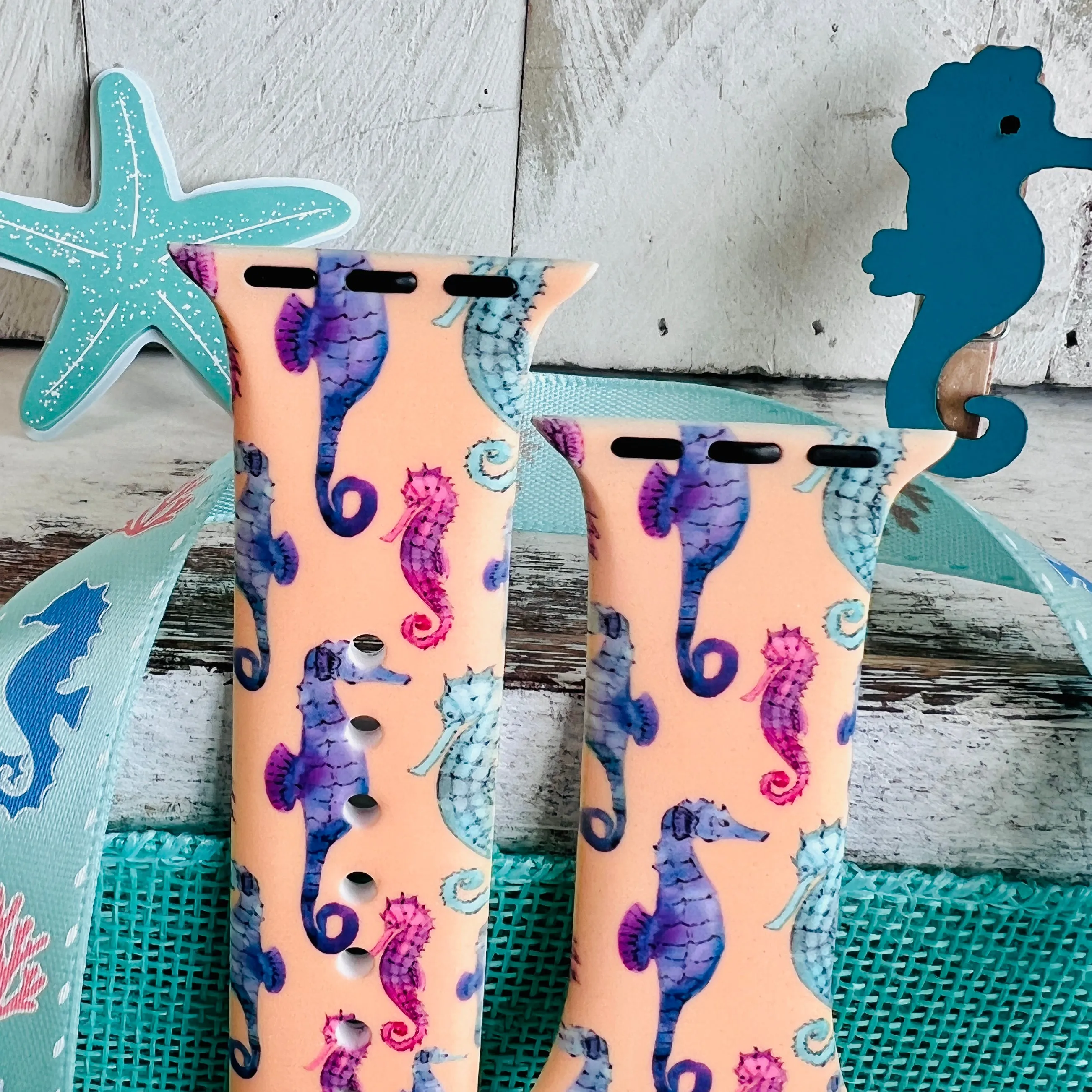 Fancy Seahorses Print Silicone Band For Apple Watch