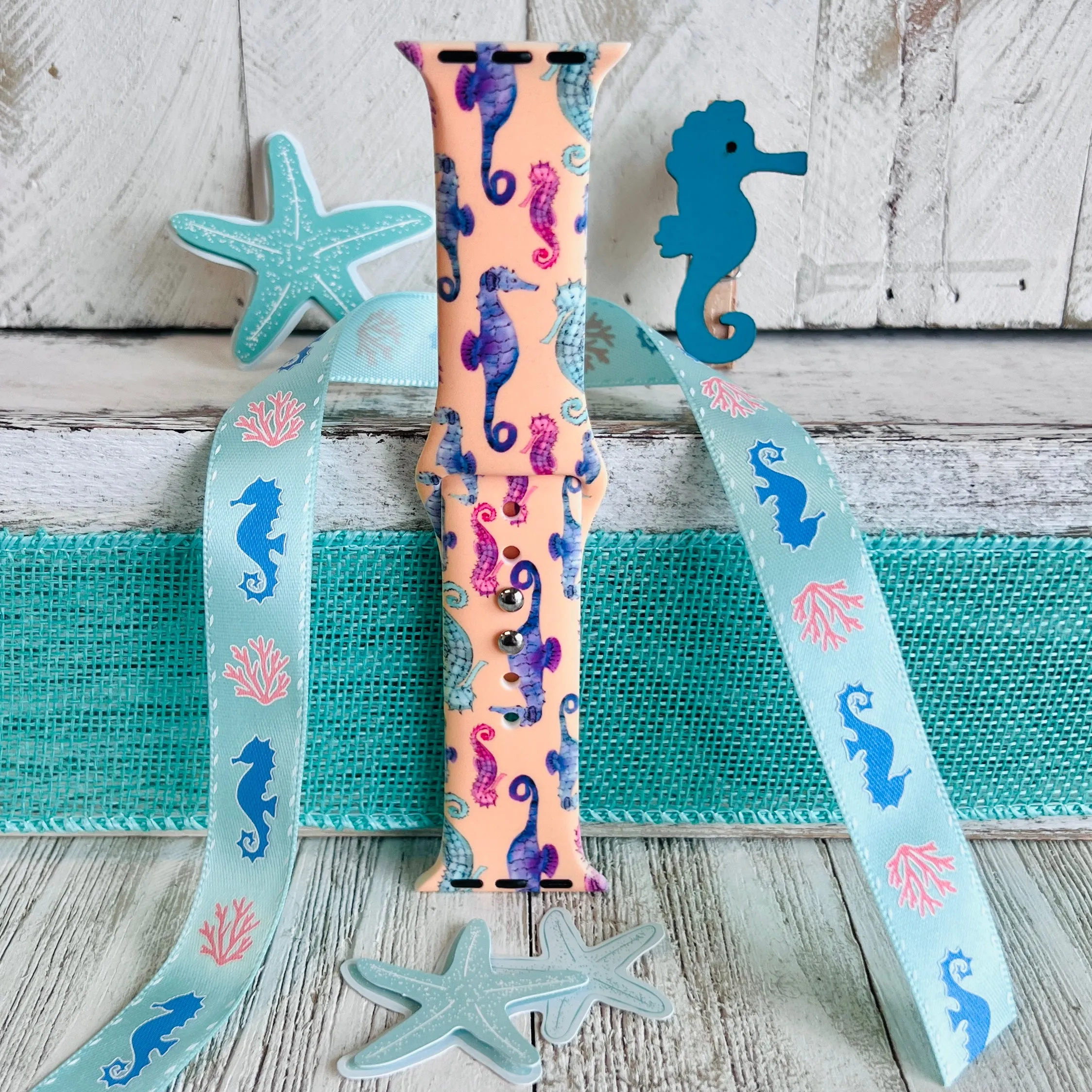 Fancy Seahorses Print Silicone Band For Apple Watch