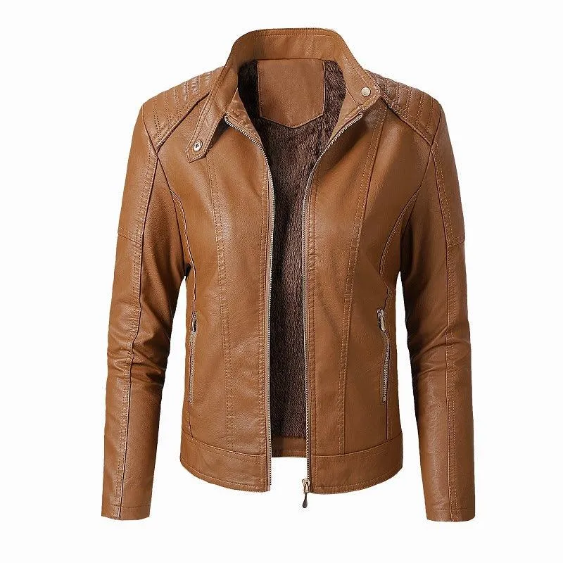 Fashionable Women's PU Leather Jacket with Velvet Lining