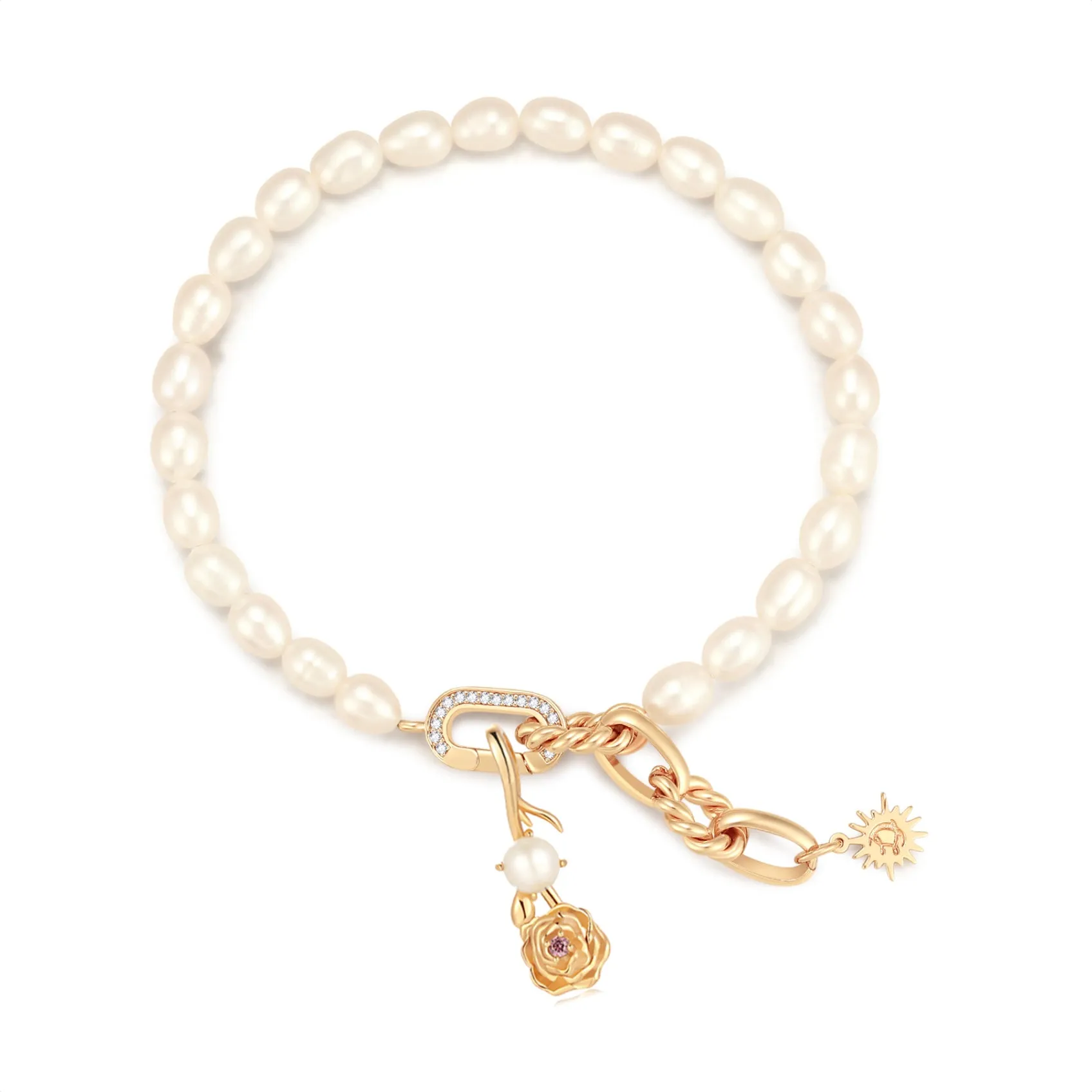 Freshwater Pearl Gold Carnation Choker/Double Bracelet