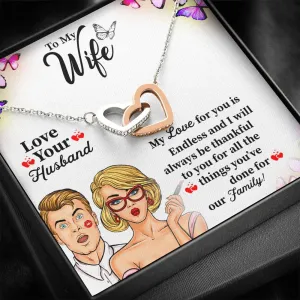 Gifts For Wife Interlocking Heart Necklace With Beautiful Thanks Giving Message Gift Card