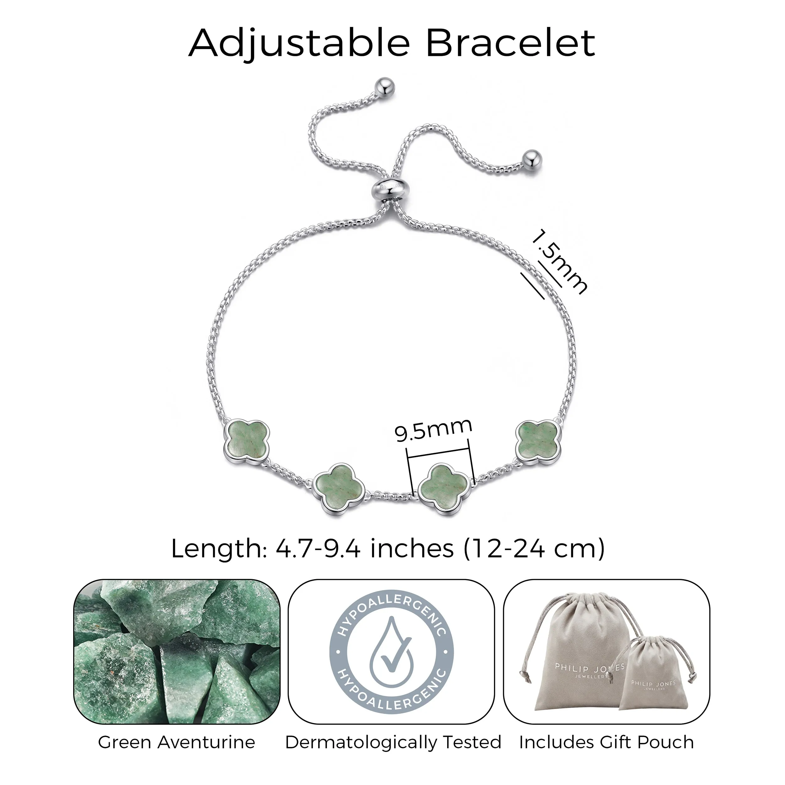 Green Aventurine Multi Clover Friendship Bracelet