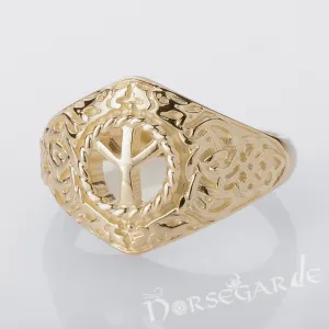 Handcrafted Celtic Algiz Ring - Gold