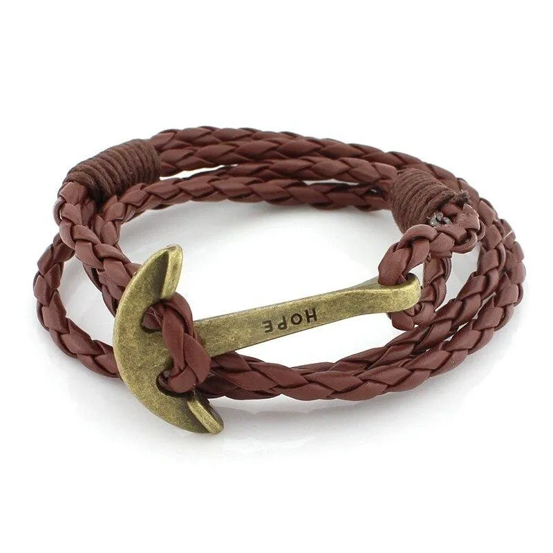 Hope Bronze Anchor Leather Bracelet