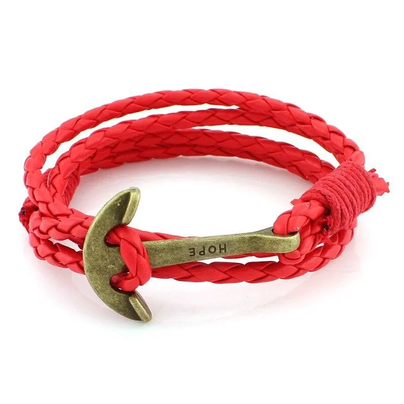 Hope Bronze Anchor Leather Bracelet