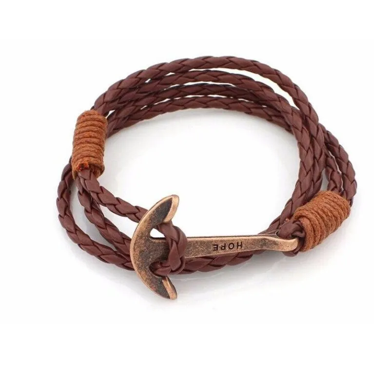 Hope Bronze Anchor Leather Bracelet