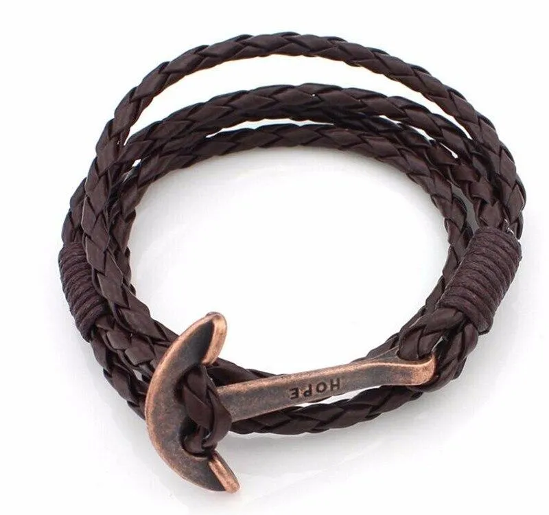 Hope Bronze Anchor Leather Bracelet