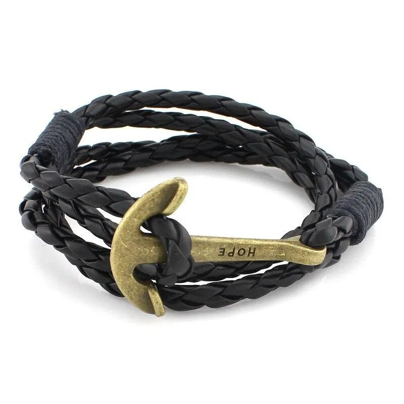 Hope Bronze Anchor Leather Bracelet