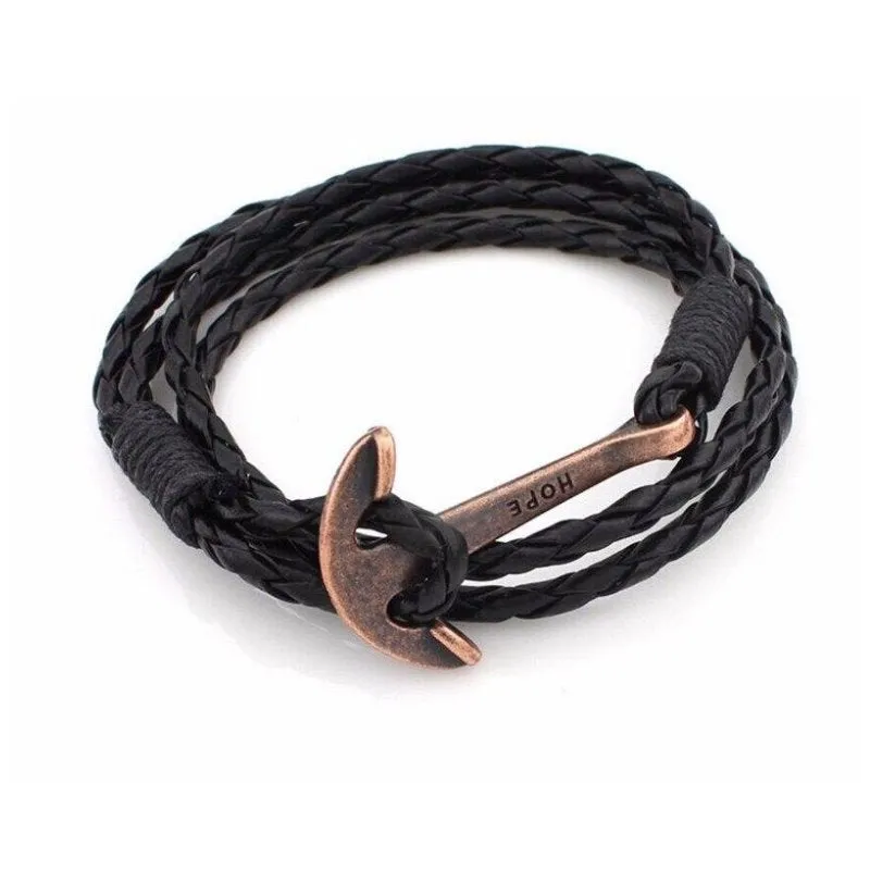 Hope Bronze Anchor Leather Bracelet