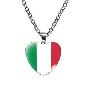 Italian  Flag Heart Necklace Glass Pendants Chain Jewelry