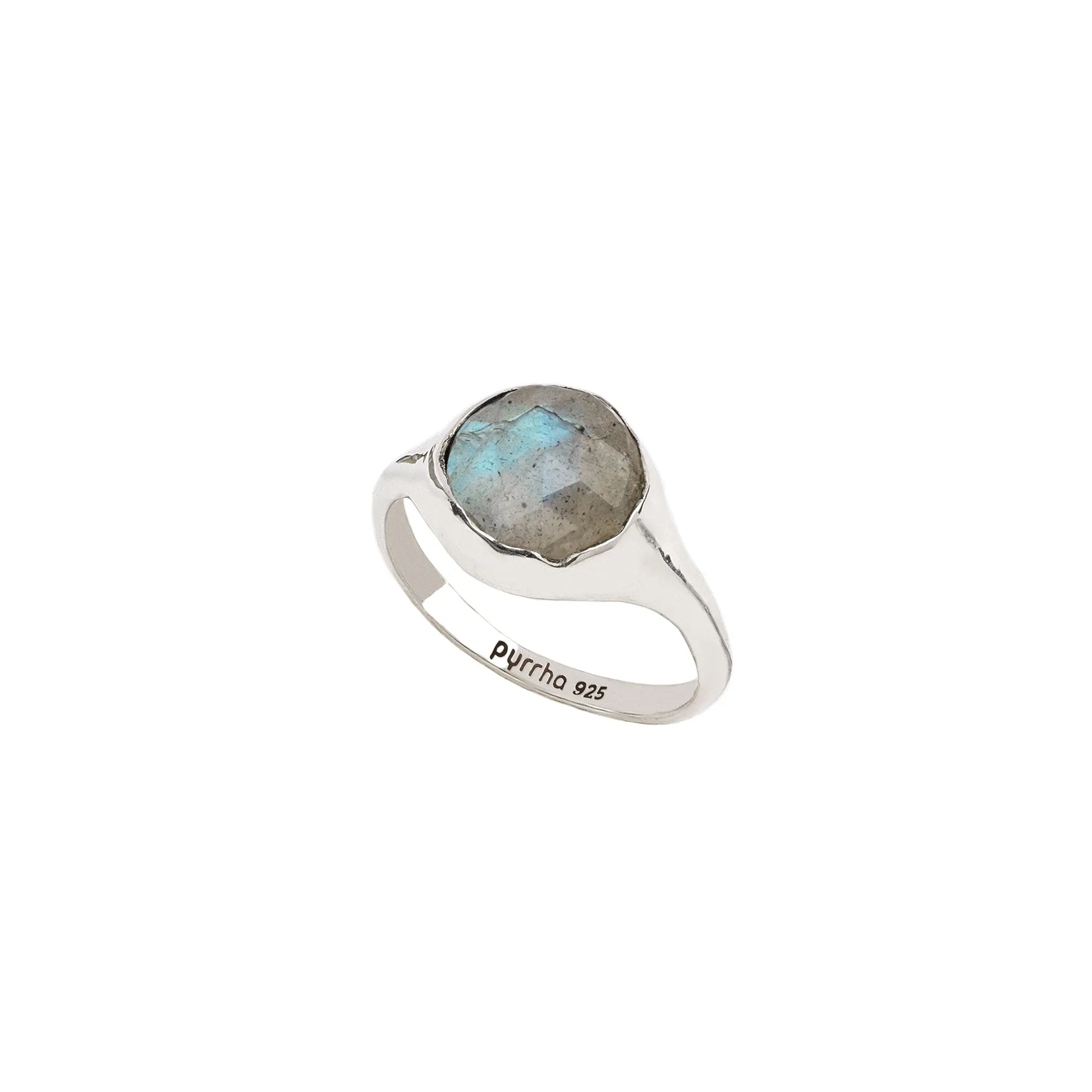 Labradorite Large Faceted Stone Set Signet Ring