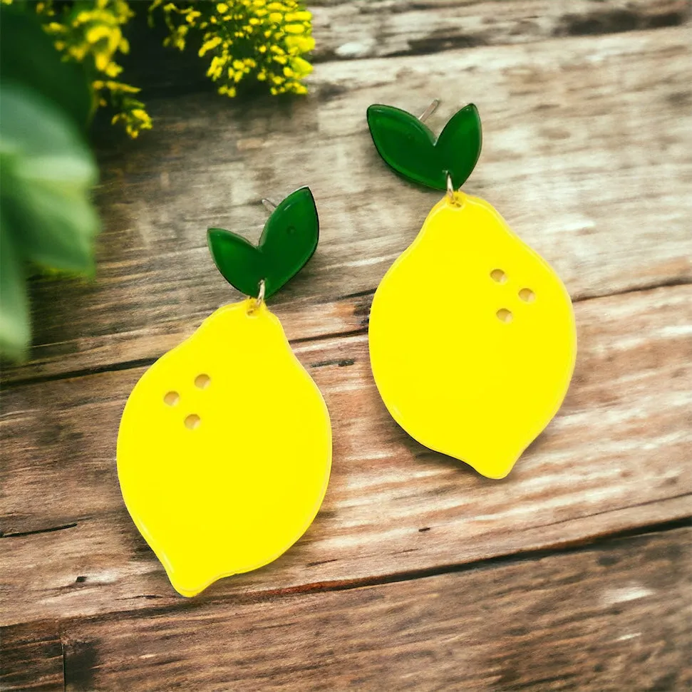 Lemon Earrings - Fruit Earrings, Handmade Jewelry, Lemon Jewelry, Food Earrings, Lemonade