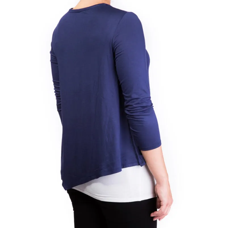 Mama Basic - Double Layer Maternity & Nursing Top  -  Navy And Cream