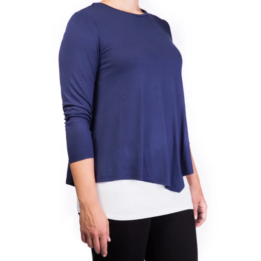 Mama Basic - Double Layer Maternity & Nursing Top  -  Navy And Cream