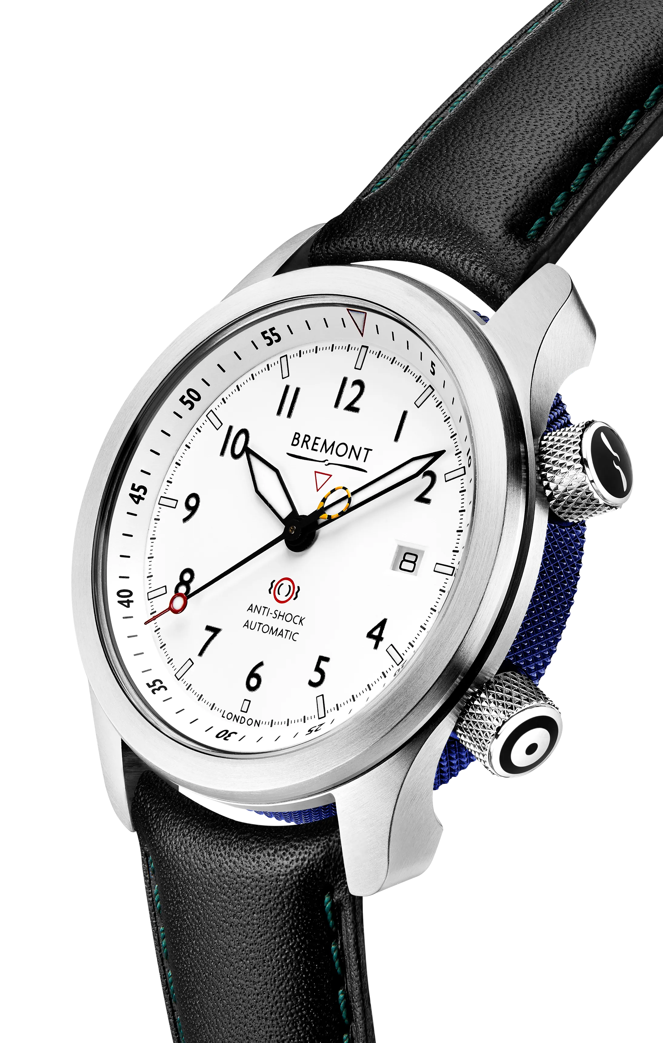 MBII Custom Stainless Steel, White Dial with Dark Blue Barrel & Open Case Back