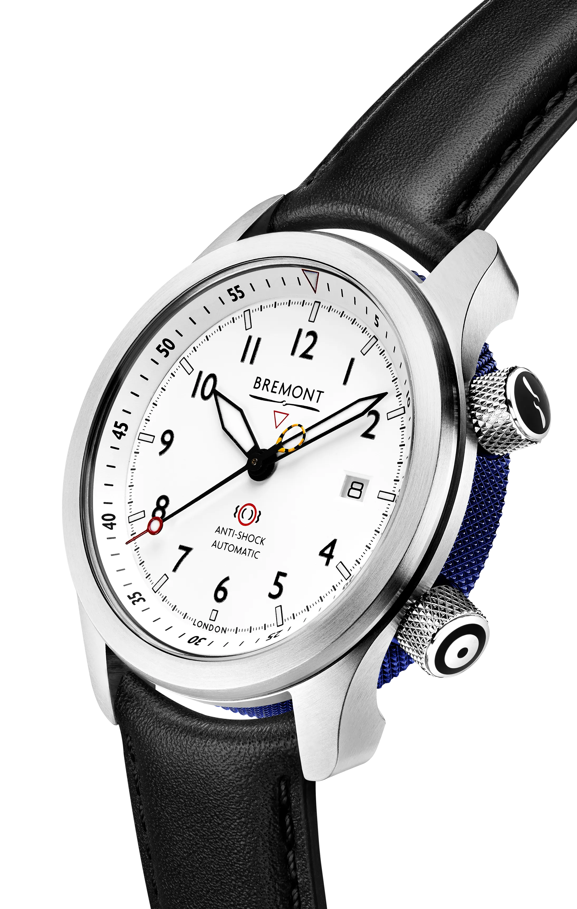 MBII Custom Stainless Steel, White Dial with Dark Blue Barrel & Open Case Back