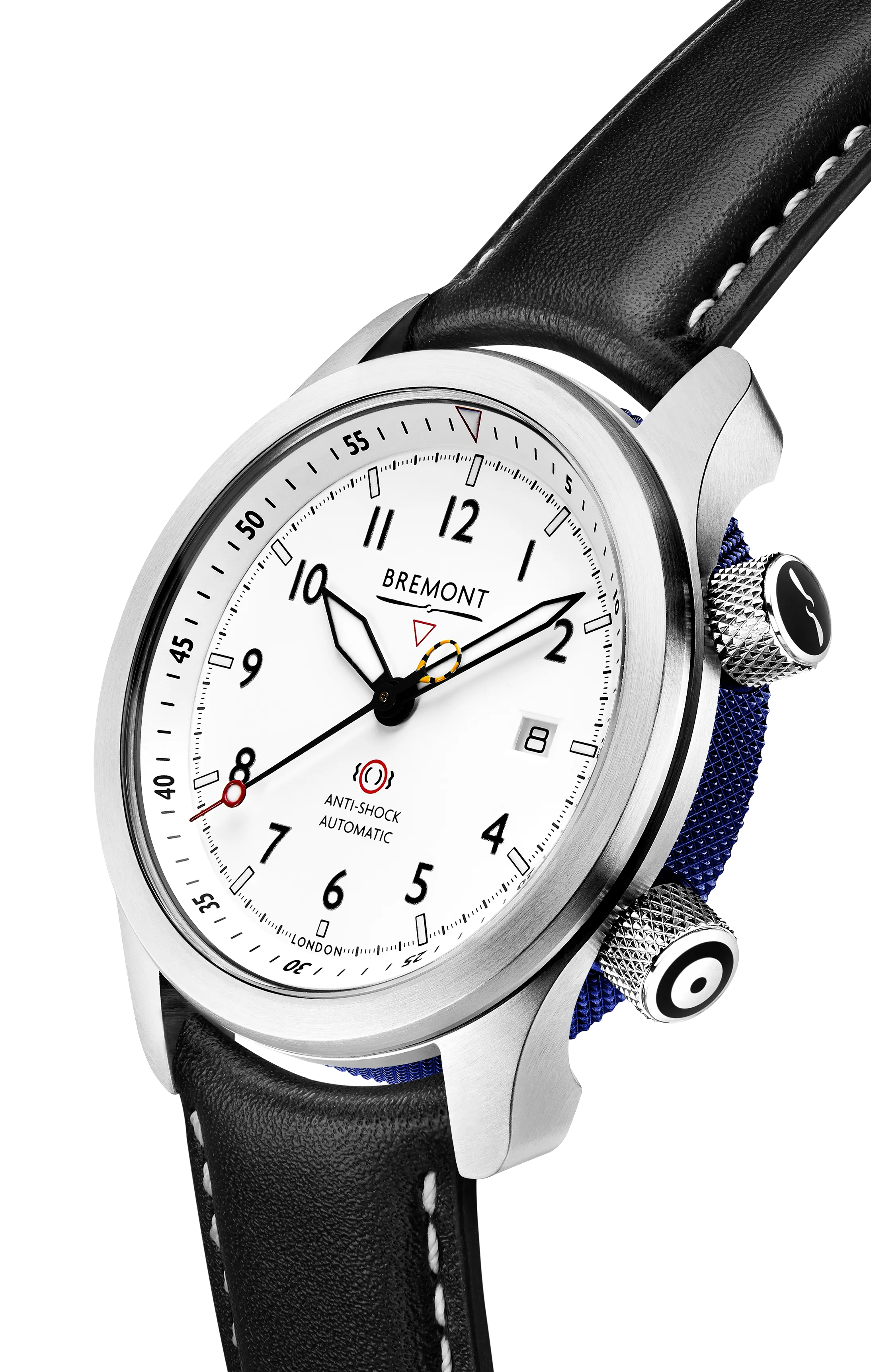 MBII Custom Stainless Steel, White Dial with Dark Blue Barrel & Open Case Back