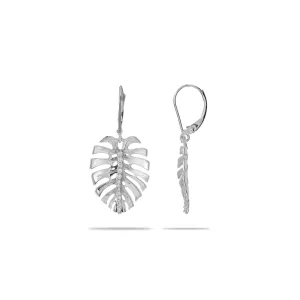 Monstera Earrings in White Gold with Diamonds - 23mm