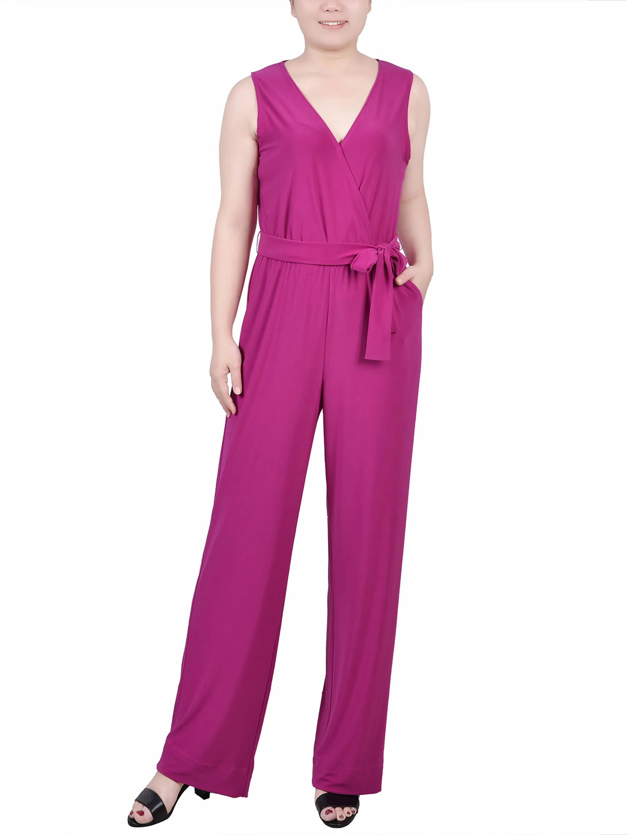 Petite Sleeveless Belted Jumpsuit