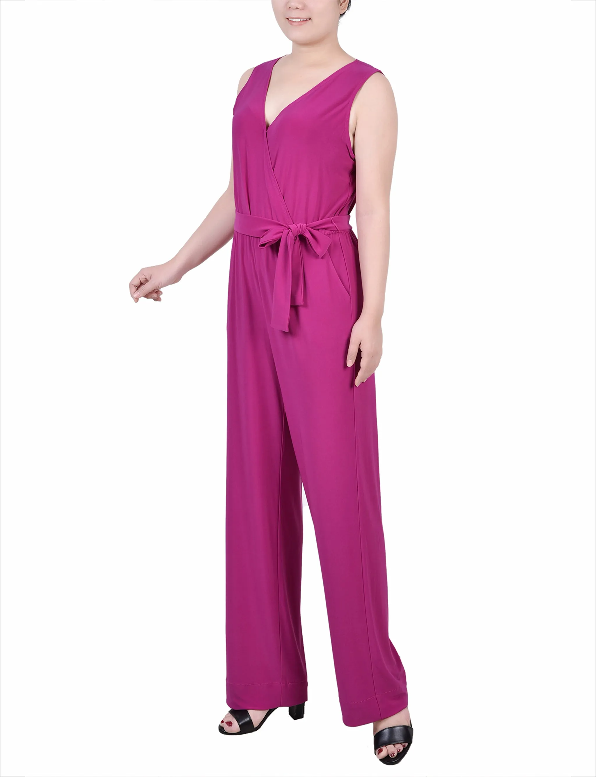 Petite Sleeveless Belted Jumpsuit