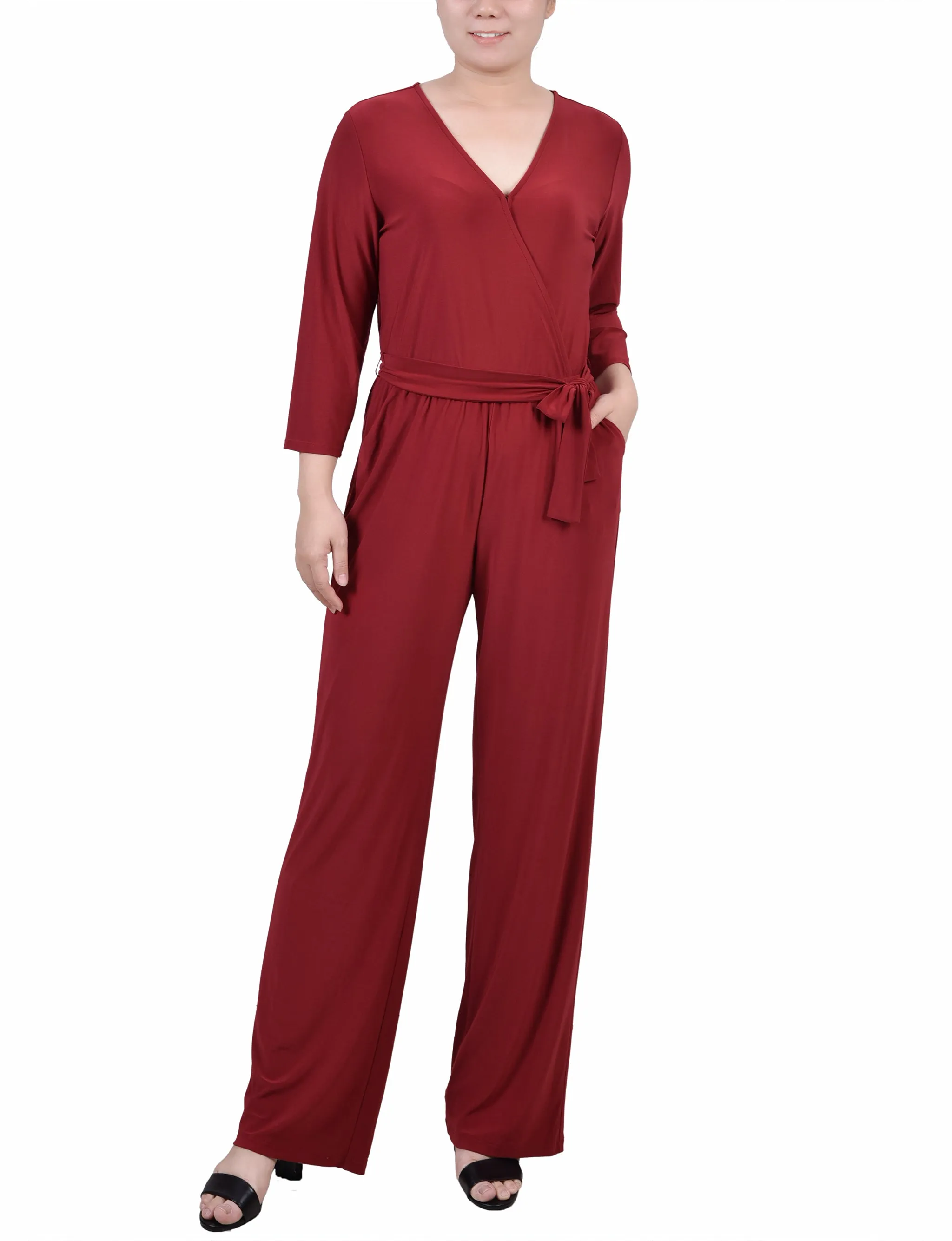 Petite Sleeveless Belted Jumpsuit