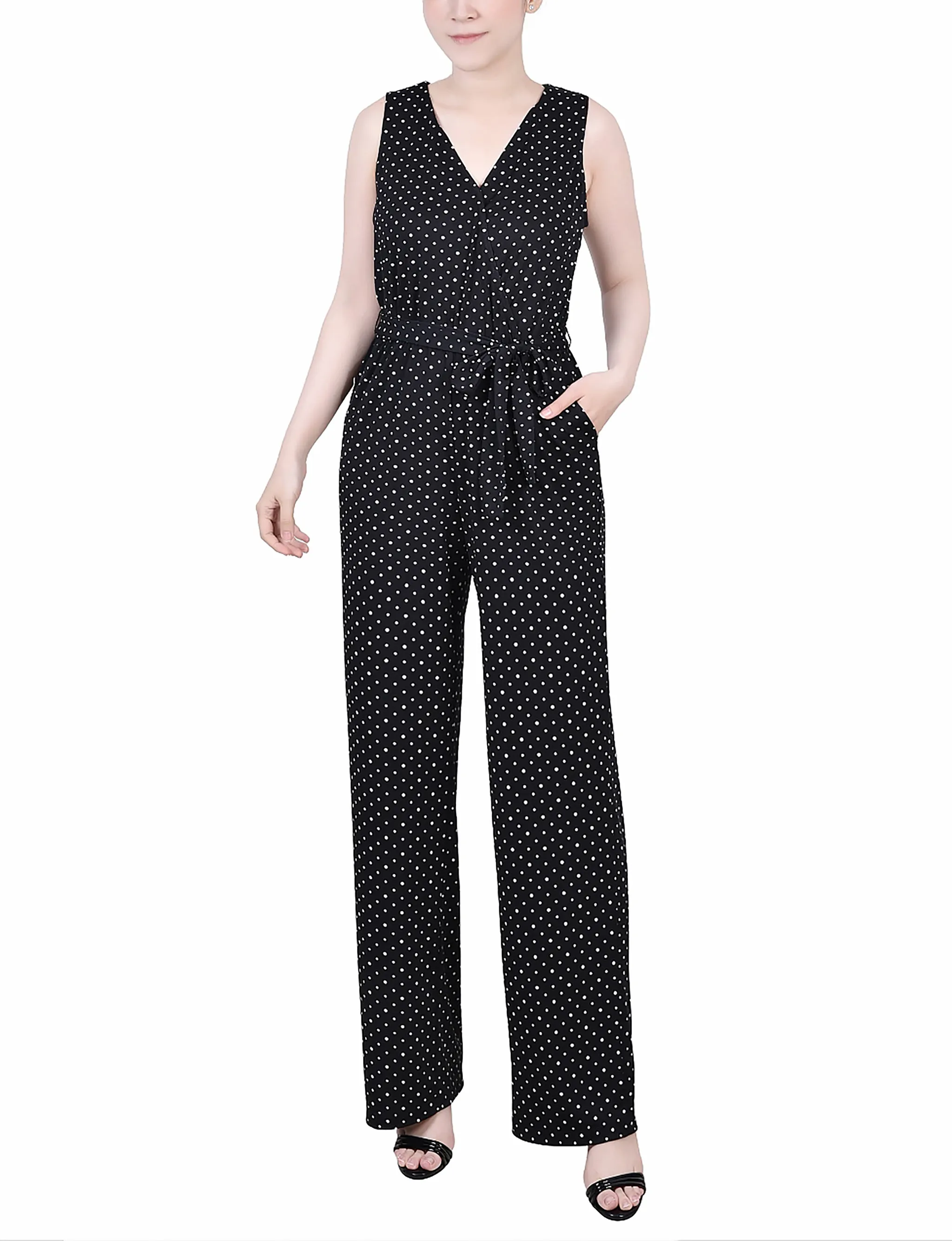 Petite Sleeveless Belted Jumpsuit