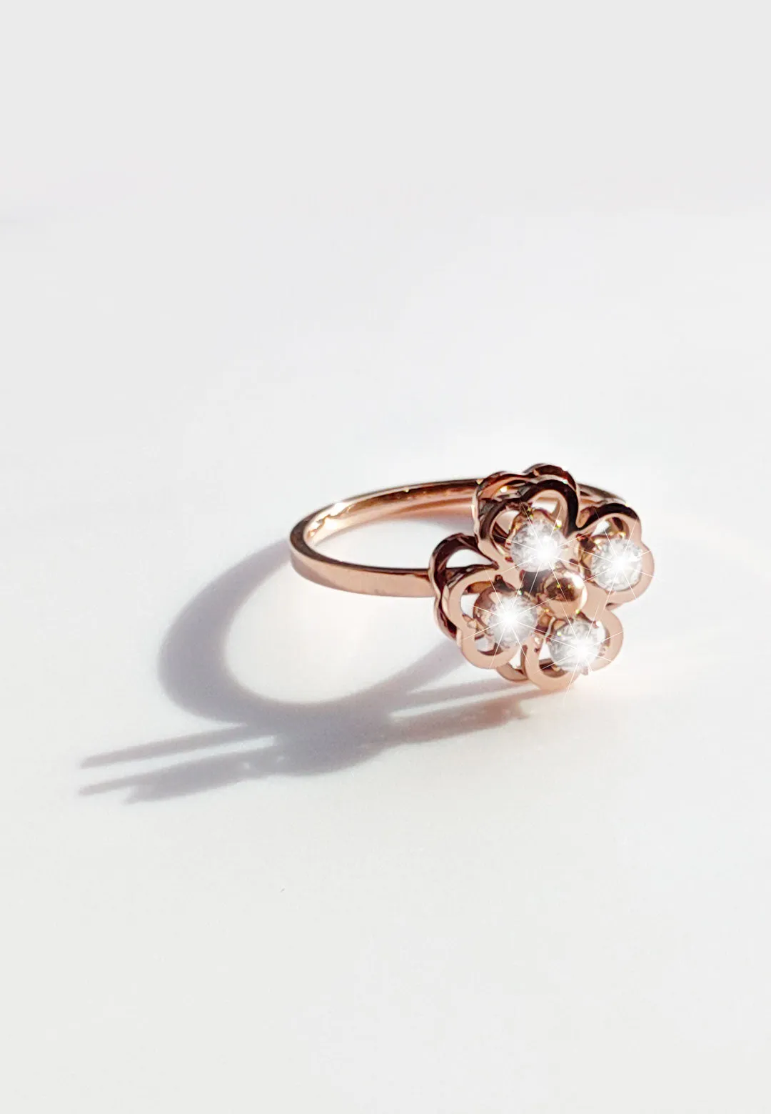 Pixie Clover with Cubic Zirconia Inset Spinner Top Meditation Ring in Rose Gold