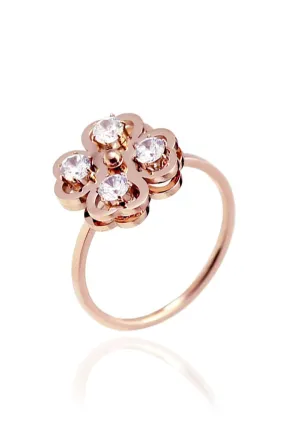 Pixie Clover with Cubic Zirconia Inset Spinner Top Meditation Ring in Rose Gold