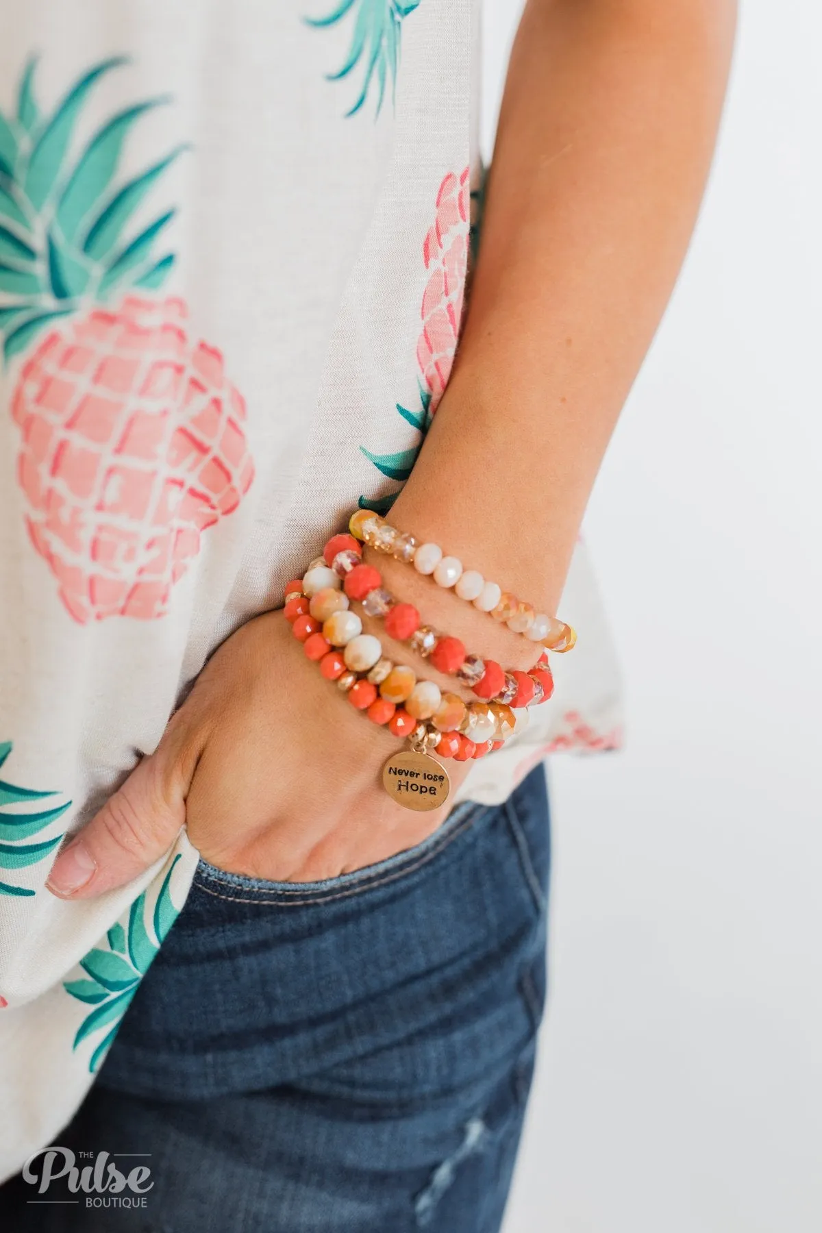 "Never Lose Hope" 4 Piece Bracelet Set- Orange