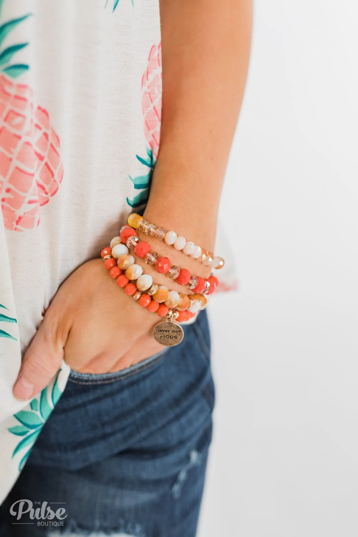 "Never Lose Hope" 4 Piece Bracelet Set- Orange