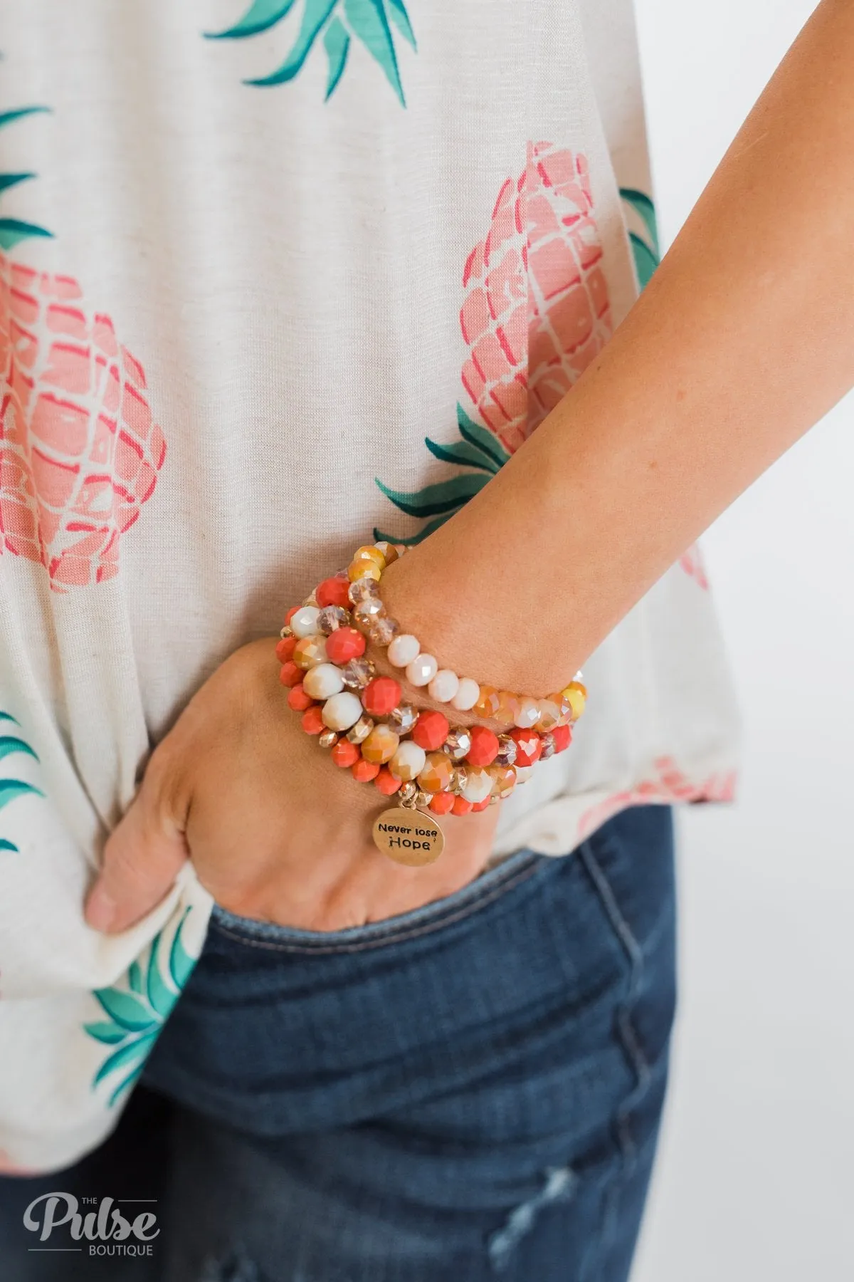 "Never Lose Hope" 4 Piece Bracelet Set- Orange