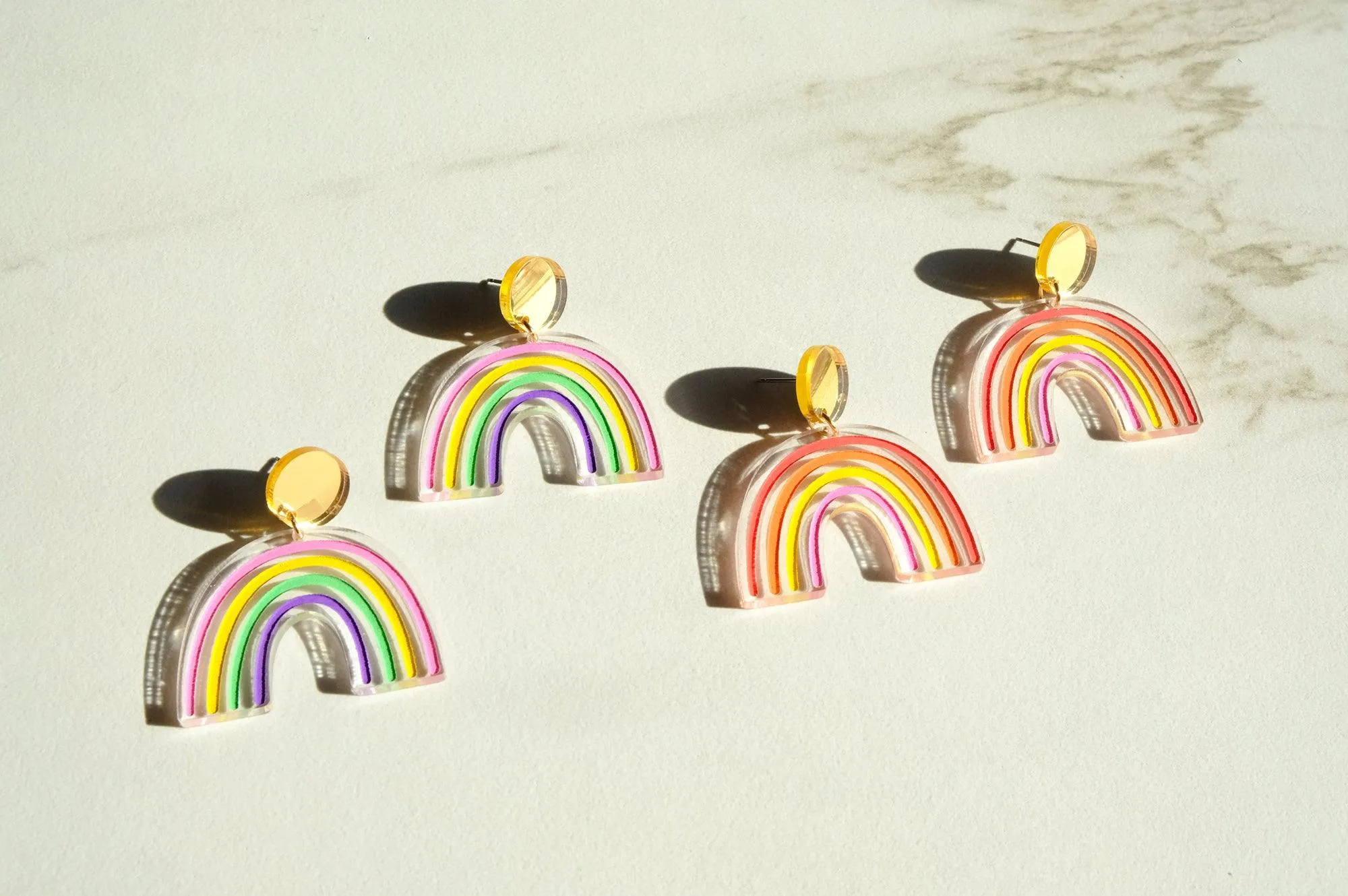 Rainbow Dangle Earrings - Clear and Gold