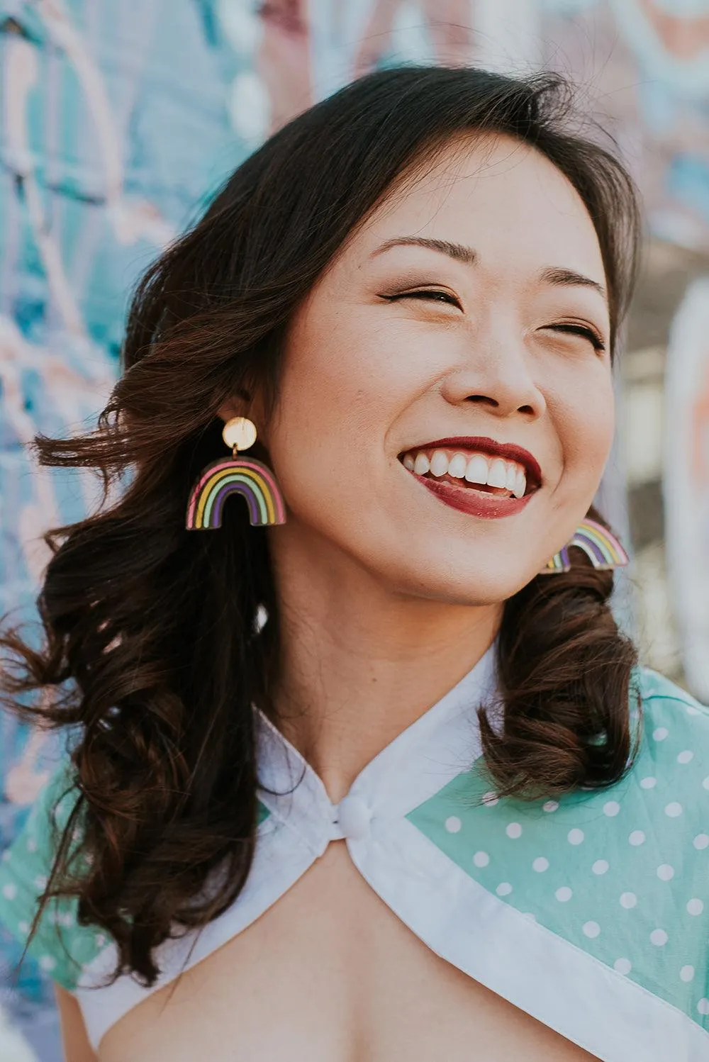 Rainbow Dangle Earrings - Clear and Gold