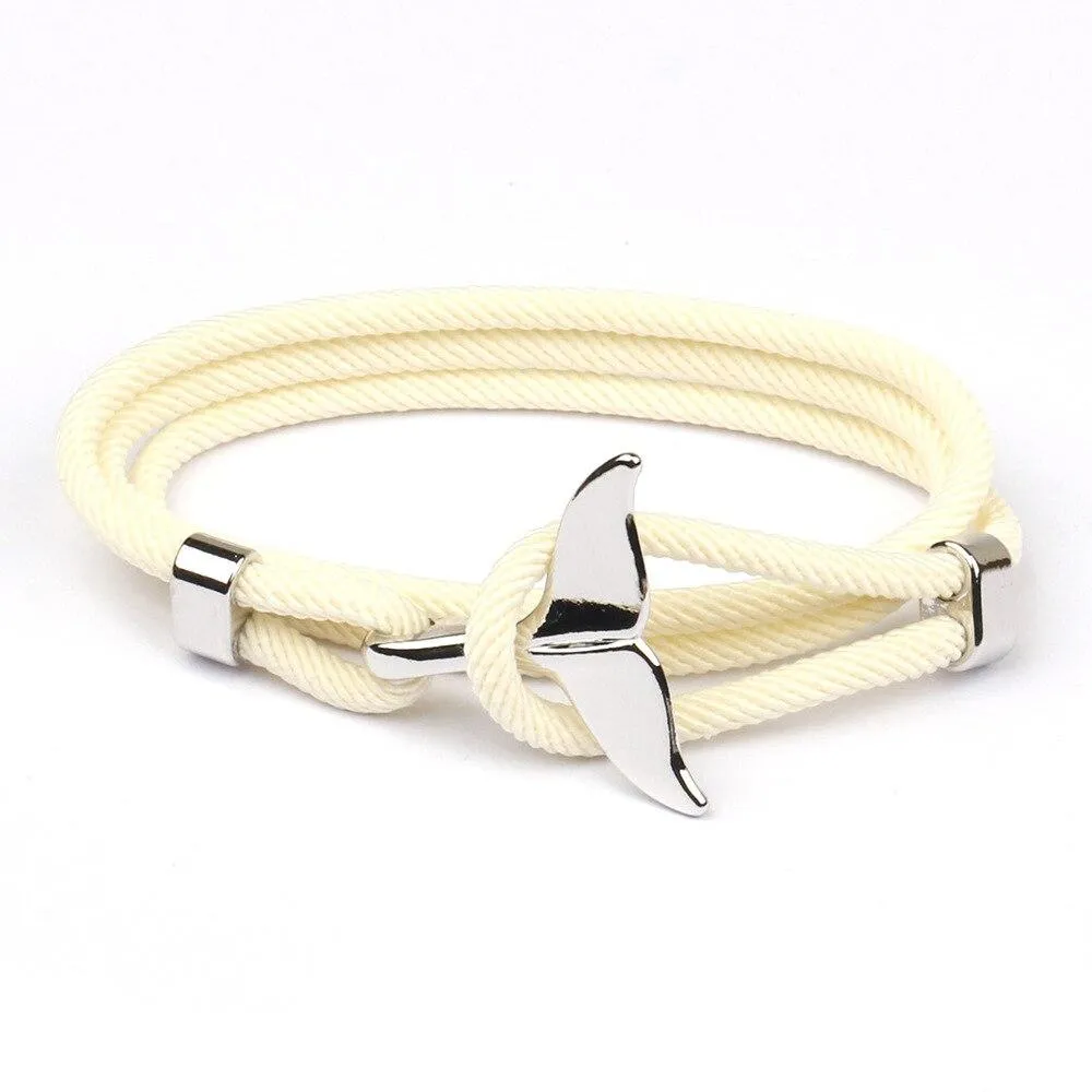 Silver Whale Tail Rope Bracelet