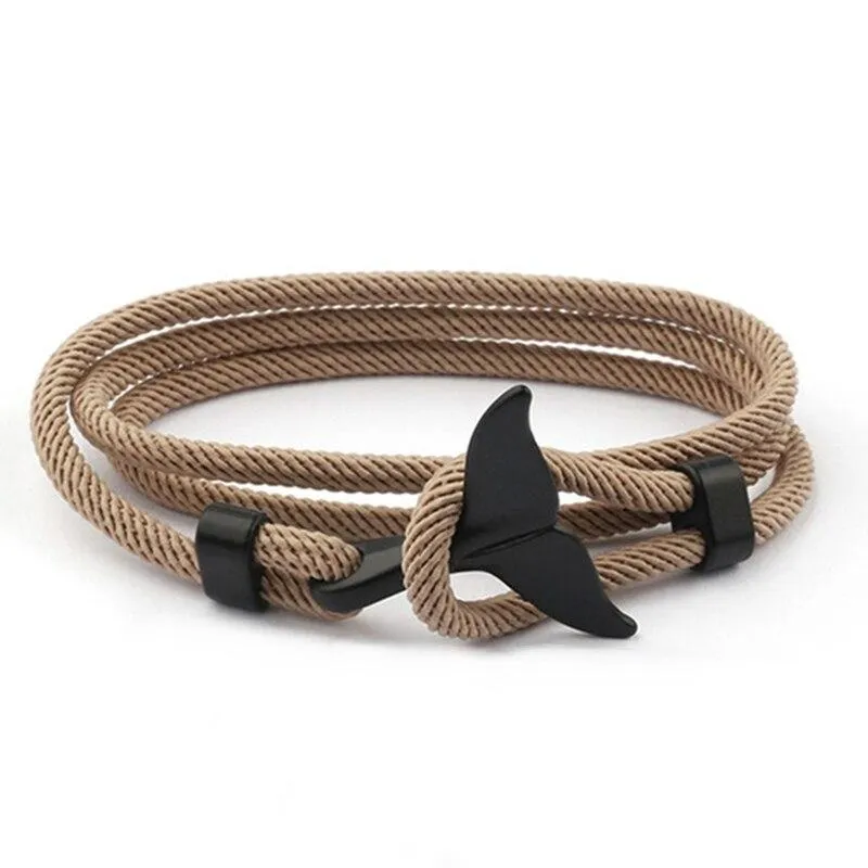 Silver Whale Tail Rope Bracelet