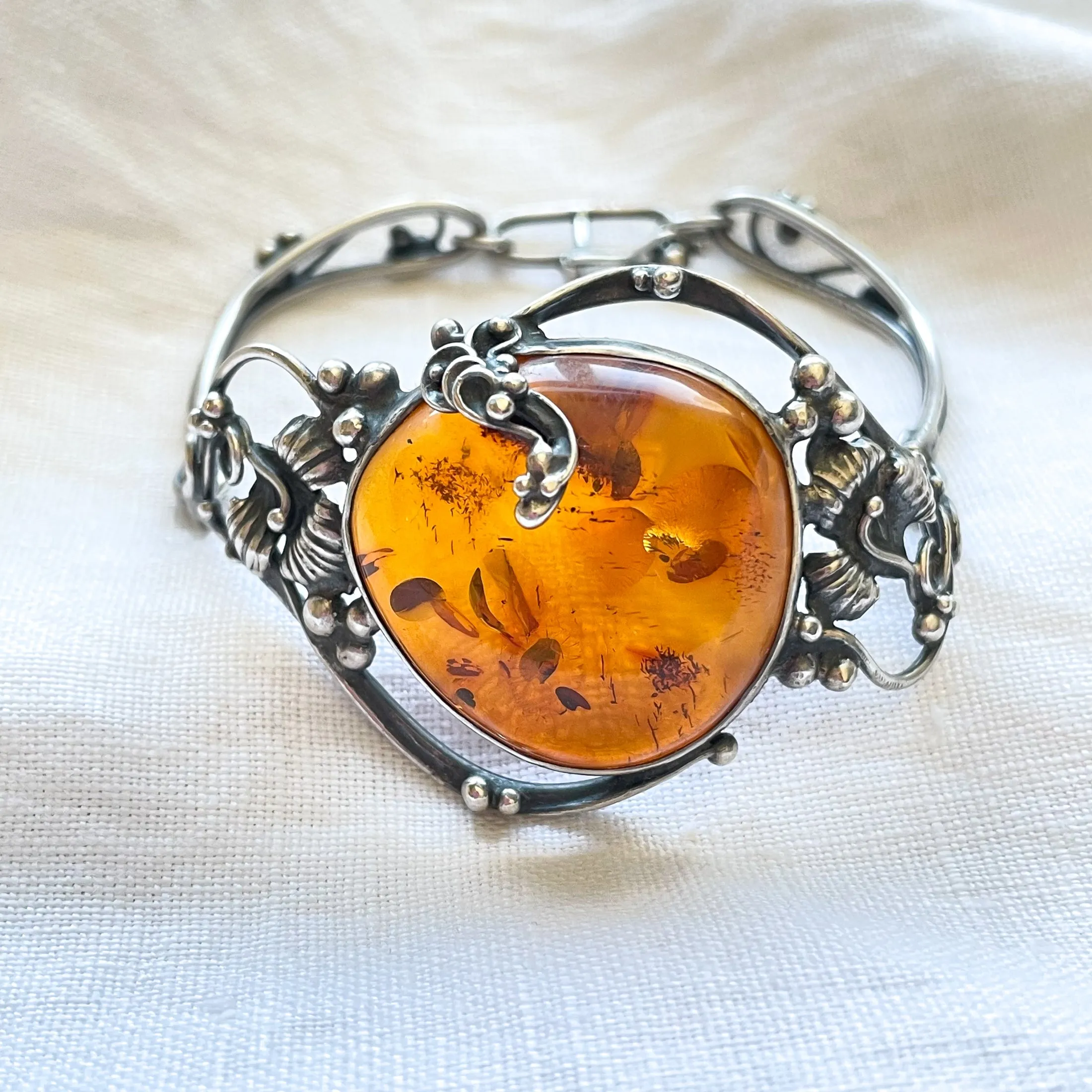 SOLD Vintage Baltic Amber 925 Silver Art Nouveau Style Bracelet, Hallmarked