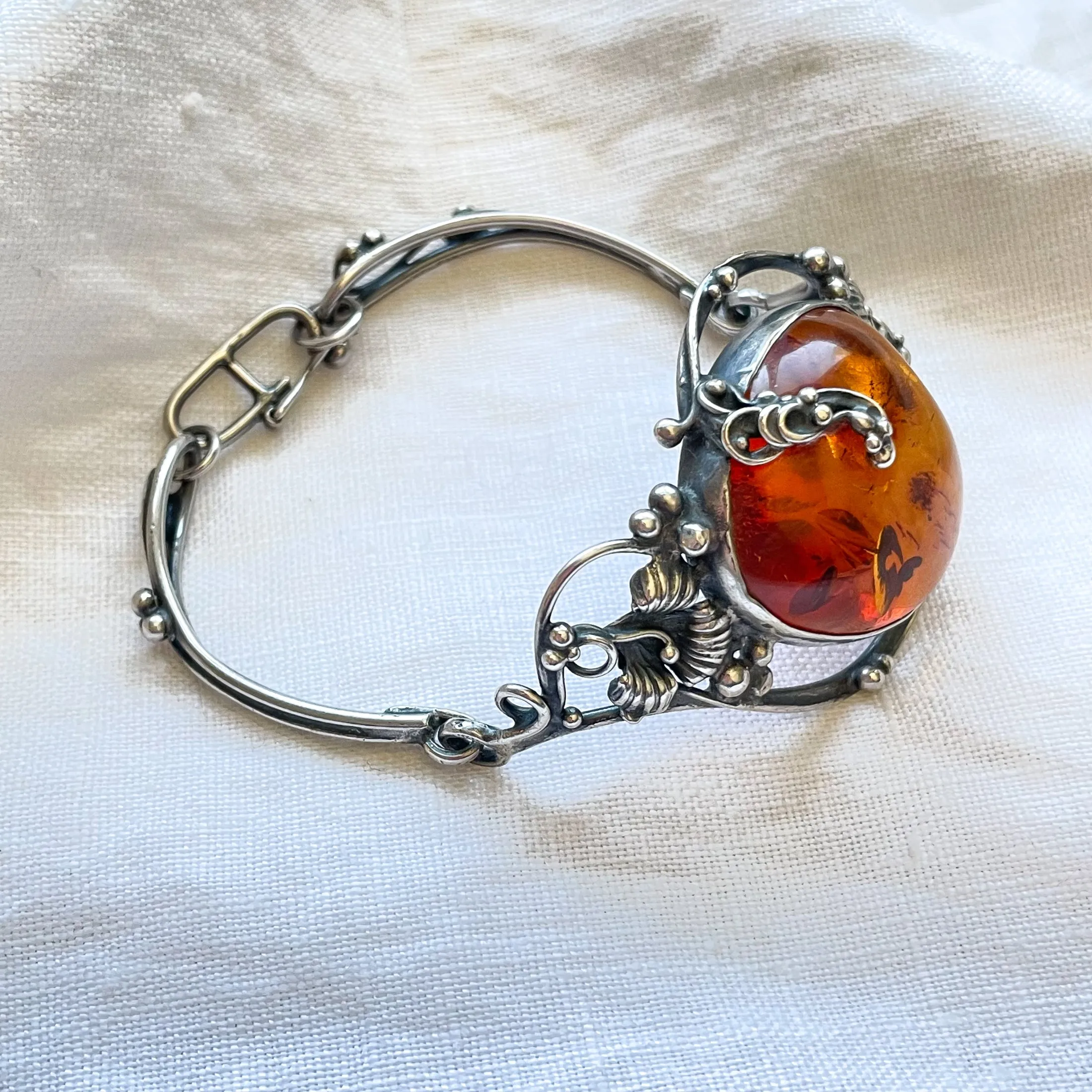 SOLD Vintage Baltic Amber 925 Silver Art Nouveau Style Bracelet, Hallmarked