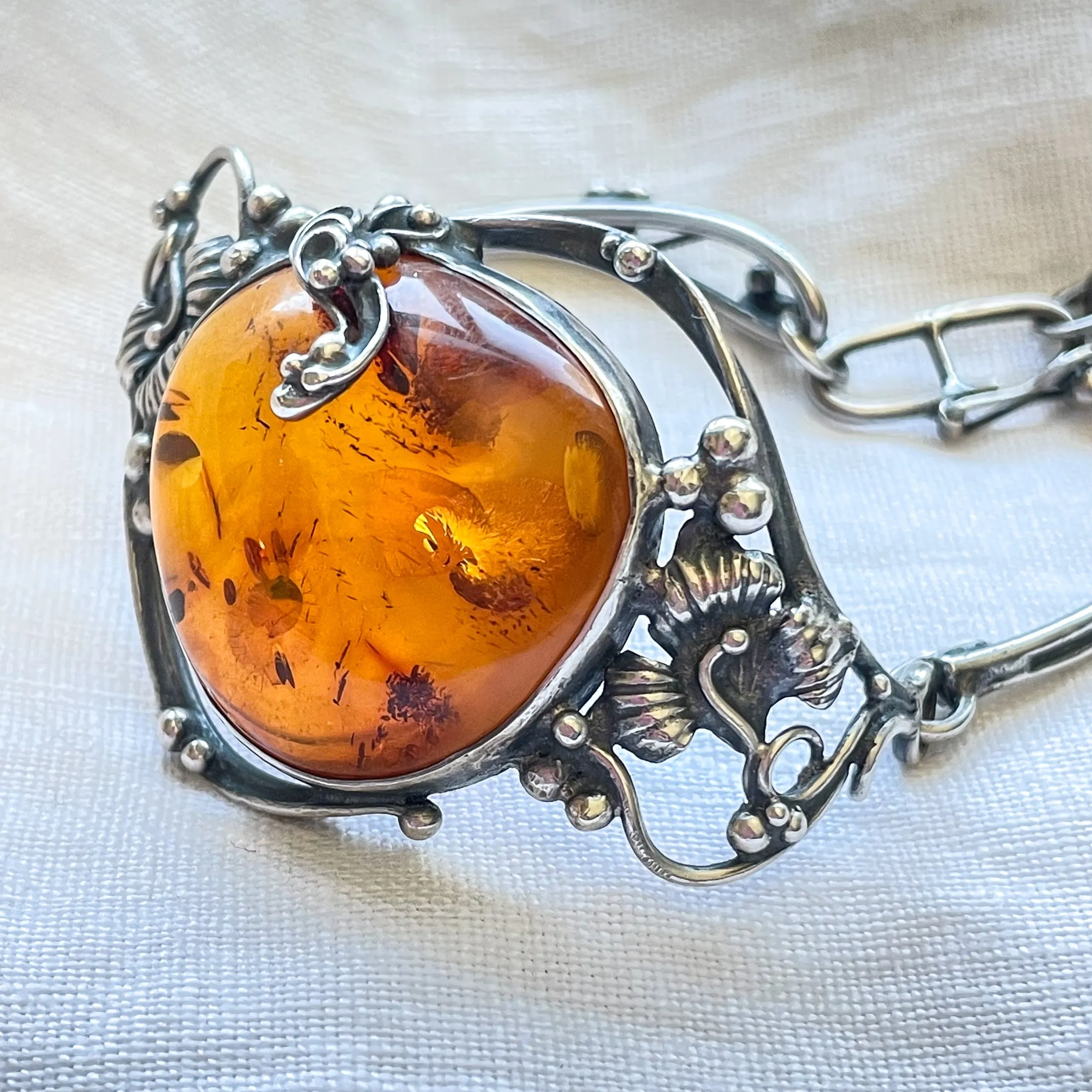 SOLD Vintage Baltic Amber 925 Silver Art Nouveau Style Bracelet, Hallmarked