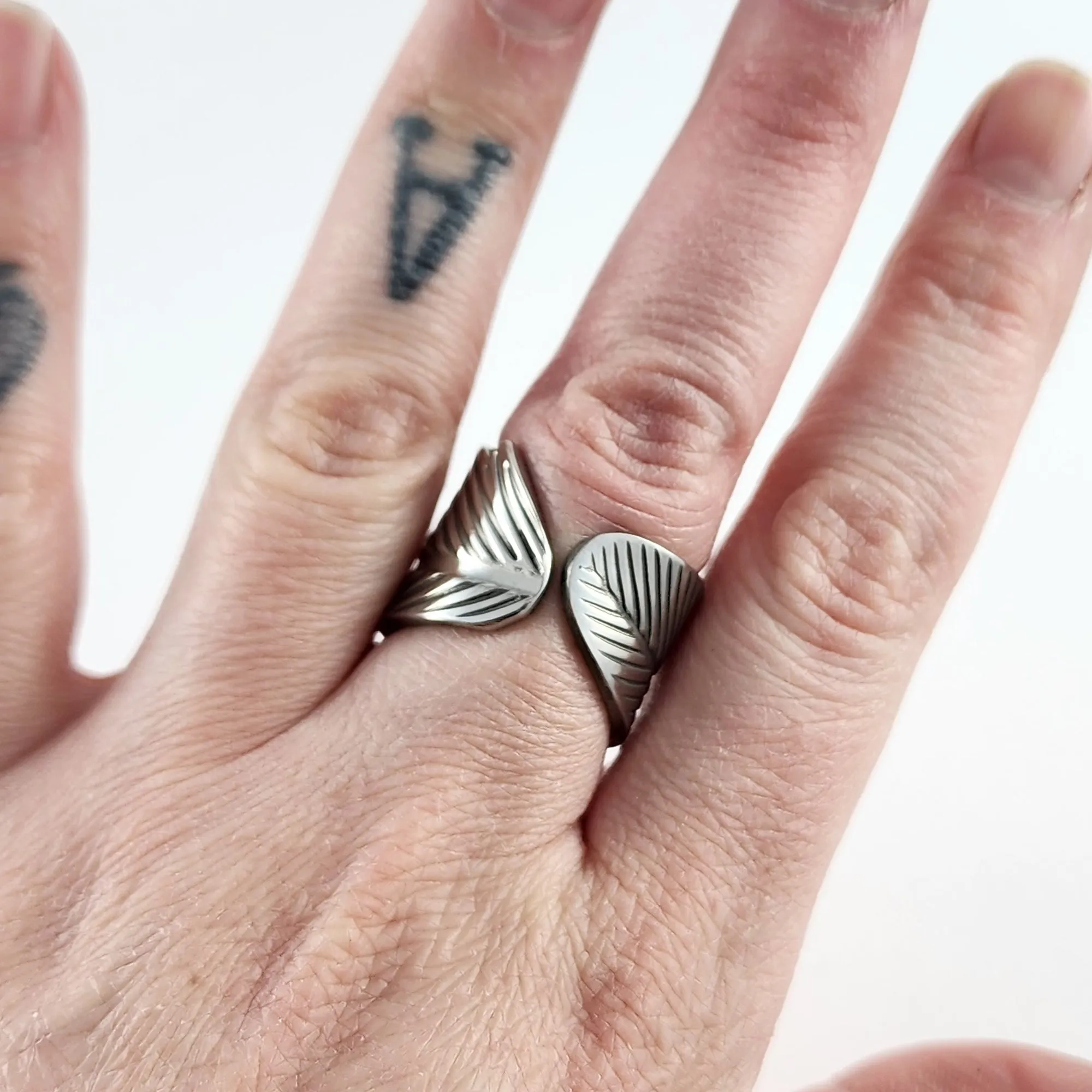 Stainless Steel Feather Spoon Ring