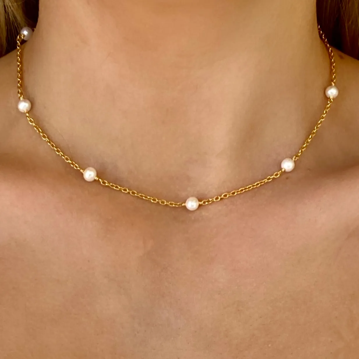 Stardust Pearl Necklace Gold