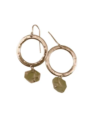 Sterling Hammered Circle Prehnite Nugget Earrings